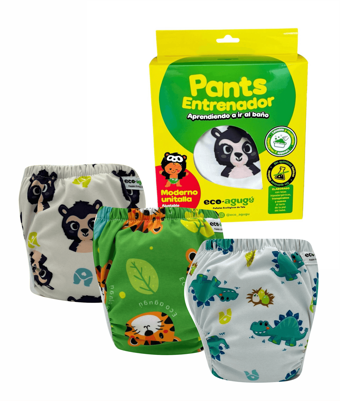 Pack Pants entrenador x3 "aprendiendo a ir al baño" reutilizable y ajustable a 3 tallas