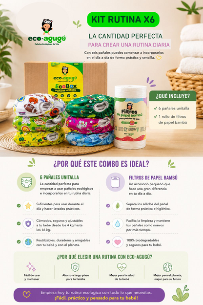 KIT RUTINA x 6 PAÑALES PREMIUM BROCHE🌟