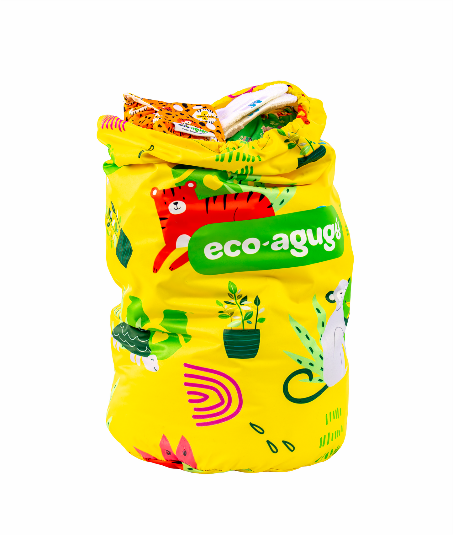 Eco bolsa lavanderia para almacenar pañales de tela sucios en casa antes del lavado