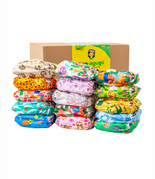 Paquete de inicio x 15 pañales PREMIUM 🌟VELCRO DISEÑOS UNISEX  3.5kg-17kg